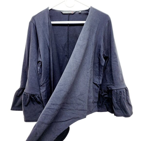 Colleen Lopez Navy Ruffle Sleeve Open-Front Black Cardigan Sweater Size M New - Picture 13 of 15